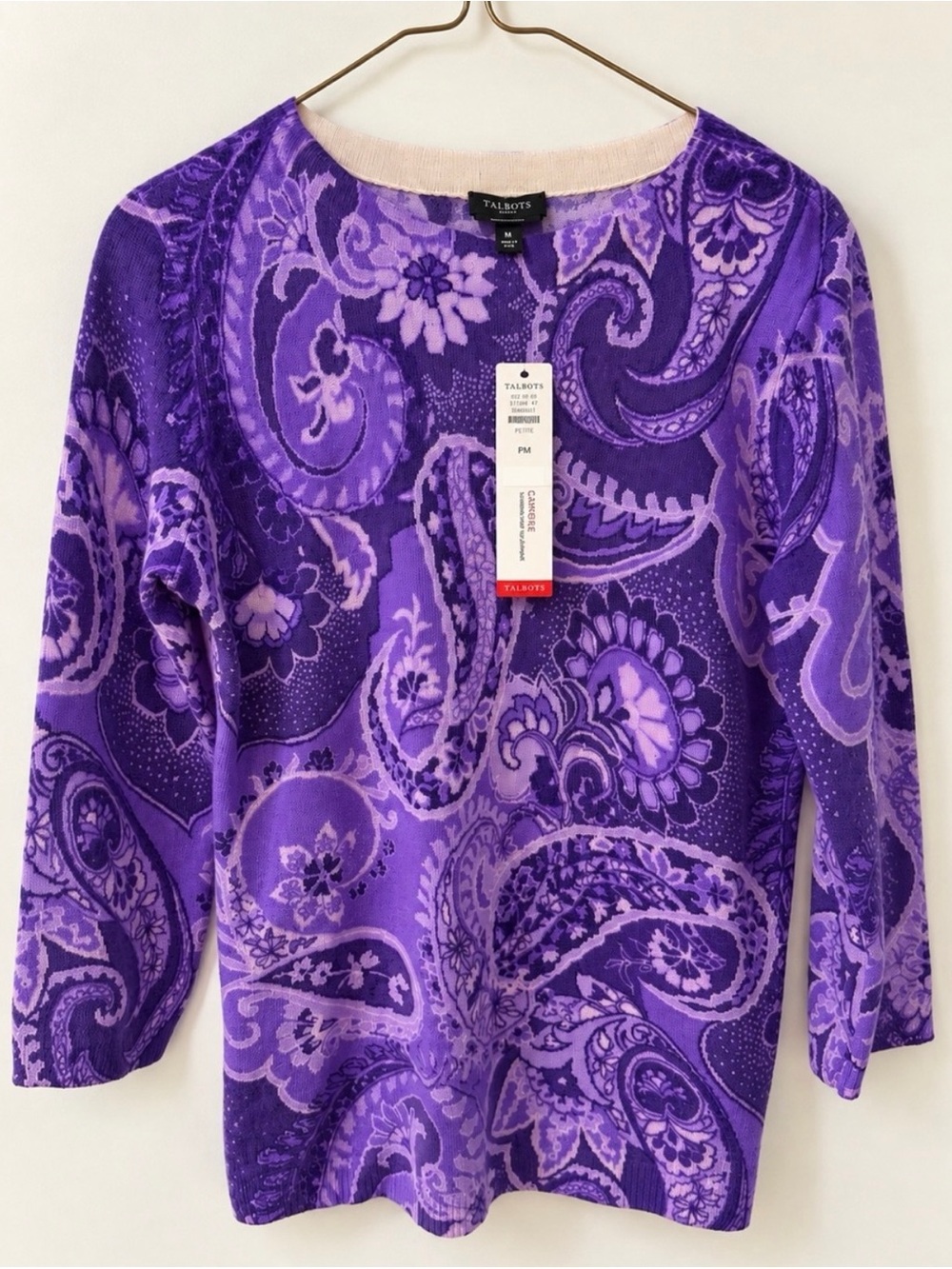 Talbots Purple Paisley 100% cashmere Crewneck Sweater - Women's medium petite